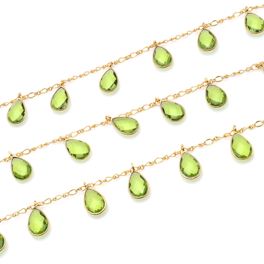 Peridot 8x12mm Cluster Rosary Chain Faceted Gold Plated Bezel Dangle Rosary 5FT