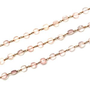 Rose Quartz 7-8mm Square Faceted Gold Plated Beads Rosary 5FT