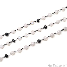 Load image into Gallery viewer, Rainbow Moonstone &amp; Black Pyrite 7-8mm Oxidized Beads Rosary 5FT
