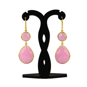 5 Pairs Rose Chalcedony Dangle Earring, Faceted Gold Plated Bezel Gemstone Earrings, Hook Earrings