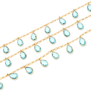 Blue Topaz 8x12mm Cluster Rosary Chain Faceted Gold Plated Bezel Dangle Rosary 5FT