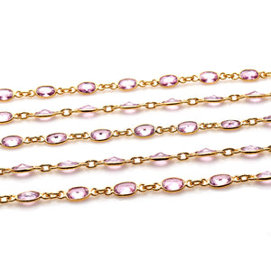Pink Zirconia Oval 6x4mm Gold Plated Wholesale Bezel Continuous Connector Chain
