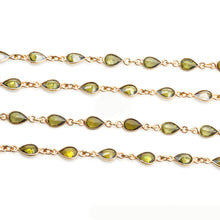 Load image into Gallery viewer, Olive Green Pear 6x4mm Gold Plated Wholesale Bezel Continuous Connector Chain
