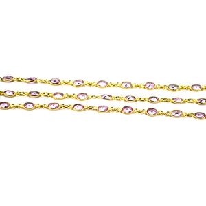 Pink Zircon Oval 5-4mm Gold Plated Wholesale Connector Rosary Chain