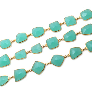 Aqua Chalcedony FreeForm 10-15mm Gold Plated Wholesale Bezel Continuous Connector Chain