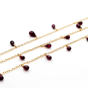 Rhodolite 7x4mm Cluster Rosary Chain Faceted Gold Plated Dangle Rosary 5FT