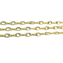 Load image into Gallery viewer, White Zircon Oval 6x4mm Gold Plated Wholesale Bezel Continuous Connector Chain
