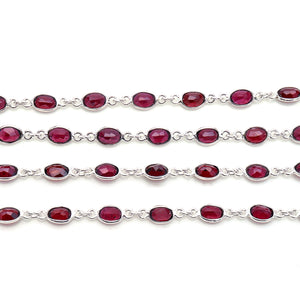 Garnet Oval 6x4mm Silver Plated Wholesale Bezel Continuous Connector Chain