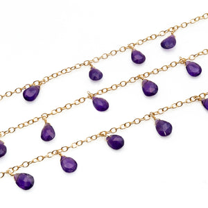Amethyst 10x7mm Cluster Rosary Chain Faceted Gold Plated Dangle Rosary 5FT