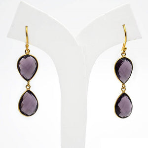 5 Pairs Amethyst Pears Dangle Earring, Faceted Gold Plated Bezel Gemstone Earrings, Hook Earrings