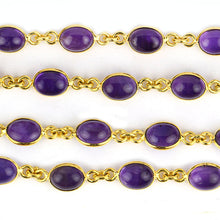 Load image into Gallery viewer, Amethyst Cabochon Oval 7x9mm Gold Plated  Wholesale Bezel Continuous Connector Chain
