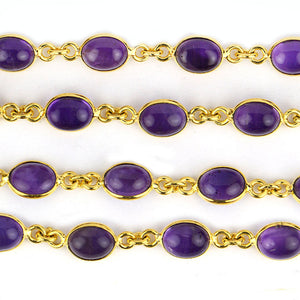 Amethyst Cabochon Oval 7x9mm Gold Plated  Wholesale Bezel Continuous Connector Chain