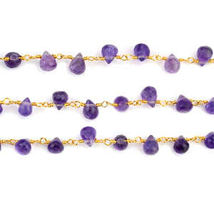 Amethyst 7x4mm Cluster Rosary Chain Faceted Gold Plated Dangle Rosary 5FT