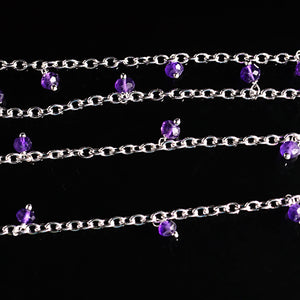 Amethyst 3-4mm Cluster Rosary Chain Faceted Silver Plated Dangle Rosary 5FT