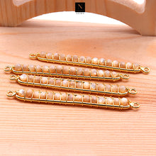 Load image into Gallery viewer, 5Pc Wire Wrapped Beaded Round 50x5mm Gold Plated Gemstone Beads Rectangle Bar
