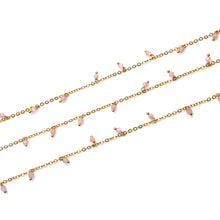 Load image into Gallery viewer, Rose Quartz 3-4mm Cluster Rosary Chain Faceted Gold Plated Dangle Rosary 5FT
