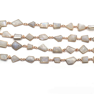 Rainbow Moonstone FreeForm 10-15mm Gold Plated  Wholesale Bezel Continuous Connector Chain