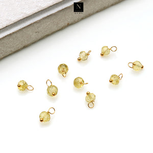 5pc Lot Round Faceted Gemstone Charms Gold 6x4mm Gold Plated Wire Wrapped