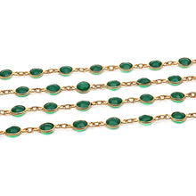 Load image into Gallery viewer, Green Onyx Round 5mm Gold Plated  Wholesale Bezel Continuous Connector Chain
