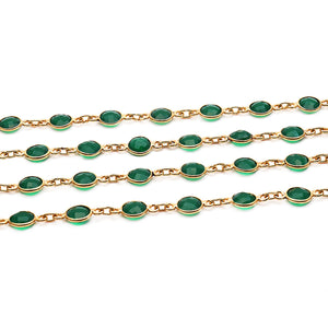 Green Onyx Round 5mm Gold Plated  Wholesale Bezel Continuous Connector Chain