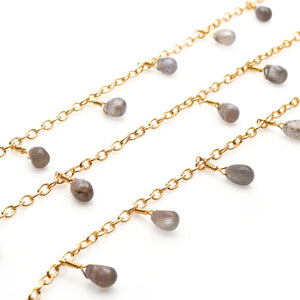 Labradorite Drop Beads 8x6mm Gold Plated Dangle Rosary 5FT