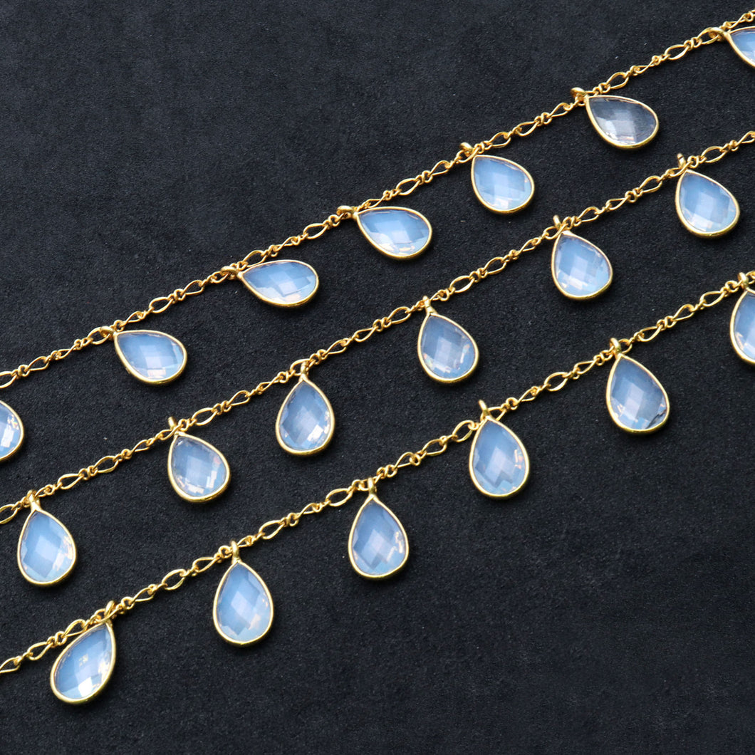 Opalite 8x12mm Cluster Rosary Chain Faceted Gold Plated Bezel Dangle Rosary 5FT