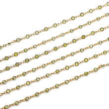 Load image into Gallery viewer, Olive Green Round 4mm Gold Plated  Wholesale Bezel Continuous Connector Chain
