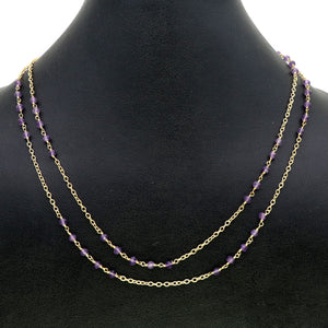 Amethyst 3-3.5mm Round Faceted Gold Plated Beads Rosary 5FT