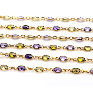 Tanzanite Oval 6x4mm Gold Plated Wholesale Bezel Continuous Connector Chain