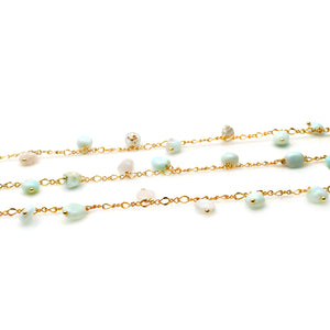 Light Amazonite 8x5mm Cluster Rosary Chain Faceted Gold Plated Dangle Rosary 5FT