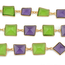 Load image into Gallery viewer, Peridot Mix Faceted 10-15mm Gold Plated Wholesale Connector Rosary Chain
