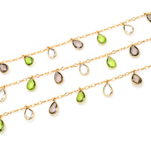 Load image into Gallery viewer, Peridot &amp; Crystal 8x12mm Cluster Rosary Chain Faceted Gold Plated Bezel Dangle Rosary 5FT
