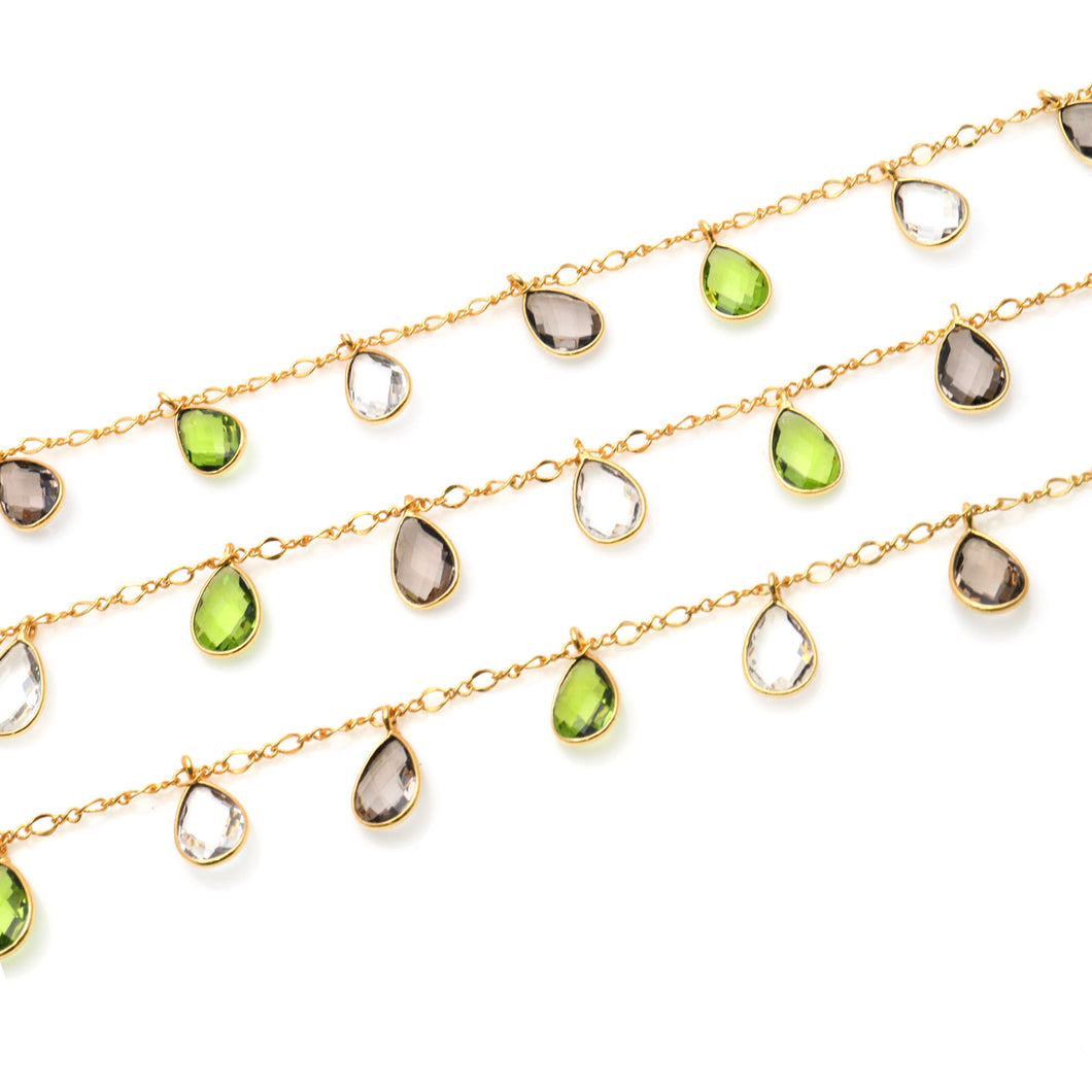 Peridot & Crystal 8x12mm Cluster Rosary Chain Faceted Gold Plated Bezel Dangle Rosary 5FT