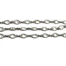 Load image into Gallery viewer, White Zircon Oval 6x4mm Oxidized Wholesale Bezel Continuous Connector Chain
