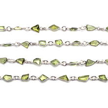 Load image into Gallery viewer, Peridot Mix Faceted 10mm Silver Plated  Wholesale Bezel Continuous Connector Chain
