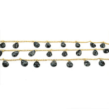 Load image into Gallery viewer, Black Snowflake Obsidian 10x7mm Cluster Rosary Chain Faceted Gold Plated Dangle Rosary 5FT
