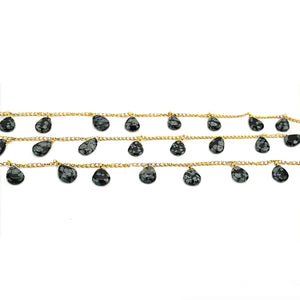 Black Snowflake Obsidian 10x7mm Cluster Rosary Chain Faceted Gold Plated Dangle Rosary 5FT