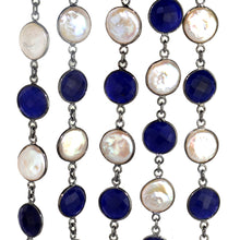 Load image into Gallery viewer, Sapphire Round 12mm Oxidized Wholesale Connector Rosary Chain
