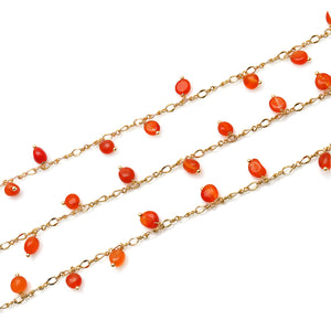 Carnelian 8x5mm Cluster Rosary Chain Faceted Gold Plated Dangle Rosary 5FT