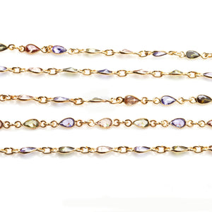 Multi Color Pear 6x4mm Gold Plated Wholesale Bezel Continuous Connector Chain