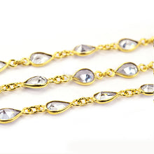 Load image into Gallery viewer, Tanzanite Zircon Pear 6-4mm Gold Plated Wholesale Bezel Continuous Connector Chain
