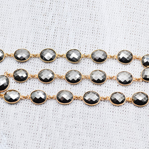 Pyrite Oval 12x10mm Gold Plated  Wholesale Bezel Continuous Connector Chain