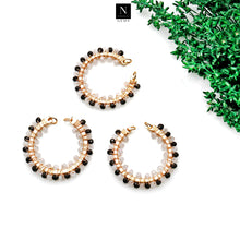 Load image into Gallery viewer, 5PC Round Beaded Gemstone Hoop Earrings, 42x39mm Gold Plated Circle Hoops &amp; Faceted Gemstone Beads
