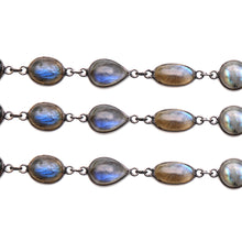 Load image into Gallery viewer, Labradorite Cabochon Mix 10mm Oxidized  Wholesale Bezel Continuous Connector Chain
