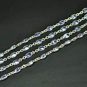Tanzanite Zircon Oval 5x4mm Silver Plated Wholesale Connector Rosary Chain