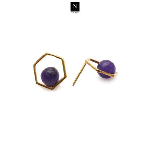 5Pair Amethyst Hexagon Shaped, Faceted Bead Gold Plated Earring