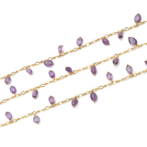Amethyst 8x5mm Cluster Rosary Chain Faceted Gold Plated Dangle Rosary 5FT