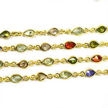 Load image into Gallery viewer, Multi Stone Pear 5x3mm Gold Plated Continuous Connector Chain
