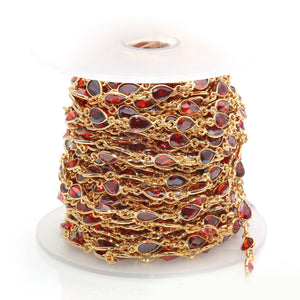Garnet Pear 6x4mm Gold Plated Wholesale Bezel Continuous Connector Chain