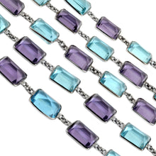 Load image into Gallery viewer, Blue Topaz Mix Shape 15mm Oxidized Wholesale Connector Rosary Chain
